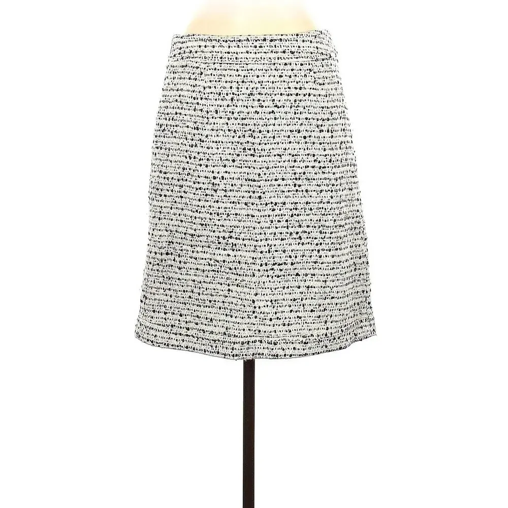 Tory Burch Wool Blend Tweed Skirt 8 Women's Black White Knit Fall‎ Winter Career
